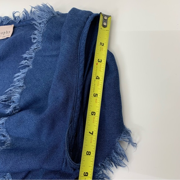 Philosophy Dark Blue Rayon Tencel Fringe Short Sleeve Boho Dress Size Medium - Picture 14 of 15
